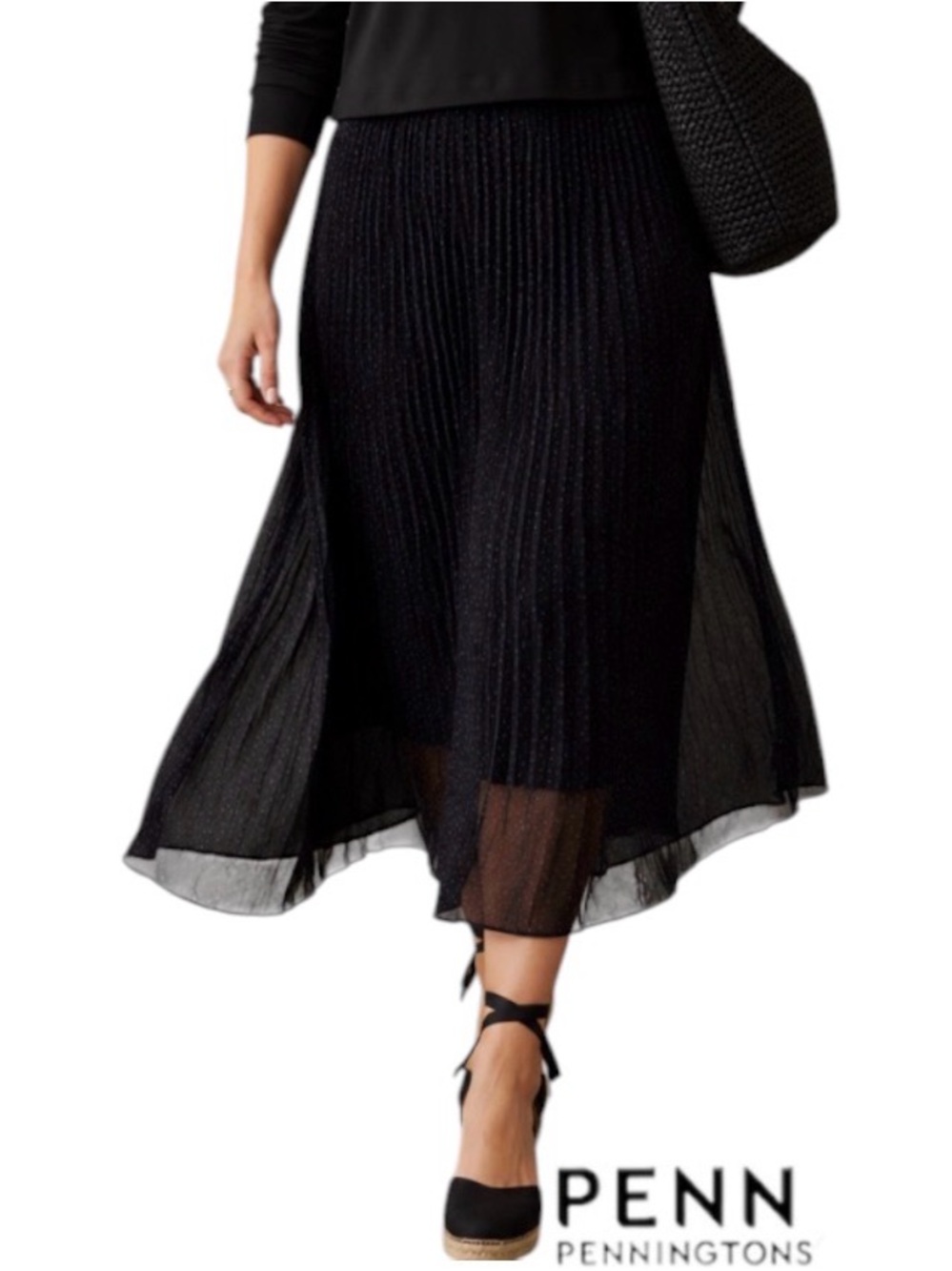 26W Pull On Pleated Chiffon Skirt with Subtle Blue Polka Dot Print:New With Tags - Picture 3 of 15
